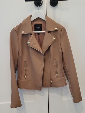Ever New Tan Faux Leather Moto Jacket with Gold Hardware